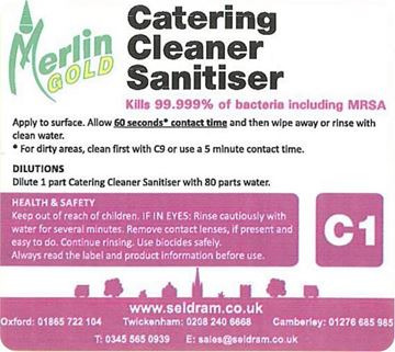 Picture of MERLIN C01 CATERING CLEANER SANITISER LABELS |Pk 10