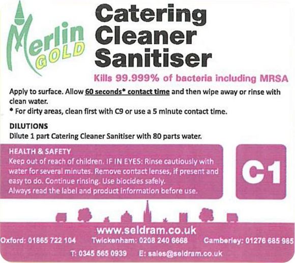 Picture of MERLIN C01 CATERING CLEANER SANITISER LABELS |Pk 10