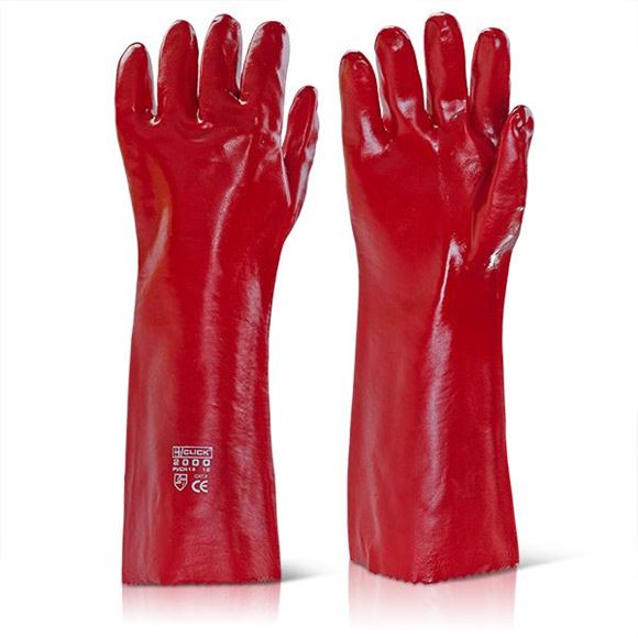 Picture of RED PVC LONG OPEN GAUNTLETS 18in 40CM |Pair